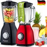 1400 Watt Standmixer mit Glasbehälter 1,5 Liter, BPA-frei, 6 Edelstahl-Klingen, Smoothie Maker, Blender, Ice-Crusher Schwarz