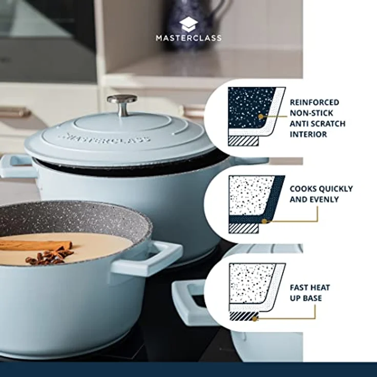 MasterClass Mittelgroßer Auflaufform mit Deckel 4L/24 cm, leichter Aluminiumguss, Induktionsherd und ofenfest, Himmelblau – Bild 4