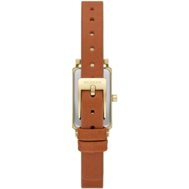Skagen Damen Analog Quarz Uhr mit Leder Armband SKW3149, 30mm Gehäuse, weißes Zifferblatt, braunes Band – Bild 4