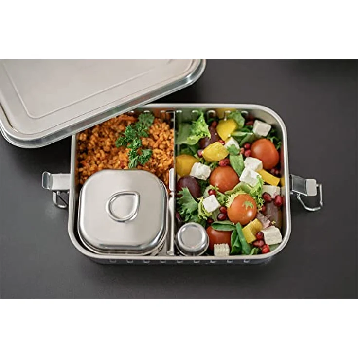 ECO Brotbox Marmita auslaufsichere Brotdose | designt und produziert in Portugal| dreiteilig mit Behältern für Soßen und Extra-Snacks und flexiblen Trennsteg – Bild 2