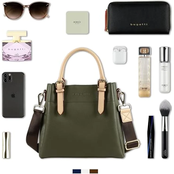 Bugatti Ella, Damen Kurzgrifftasche in Grün, leichte Handtasche mit Schulterriemen und mehreren Fächern – Bild 6