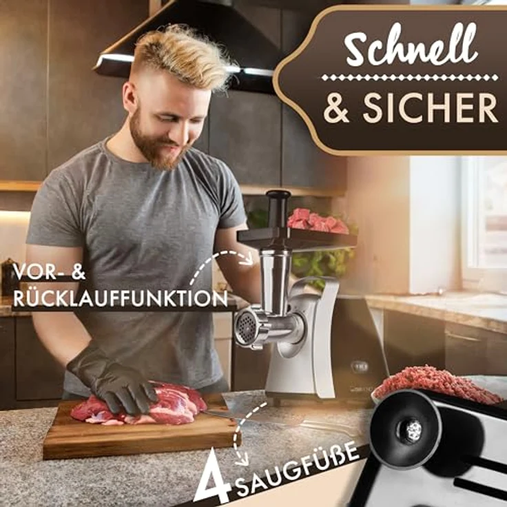 Clatronic Fleischwolf FW 3803, Vor- und Rücklauffunktion, 3 Lochscheiben - silber – Bild 2