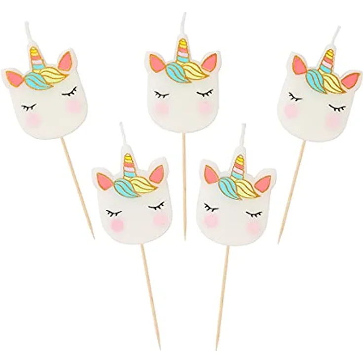 Talking Tables 5pack Unicorn Birthday Candles Cake Topper Decorations for Boys or Girls Magical Themed Party, Paper, White