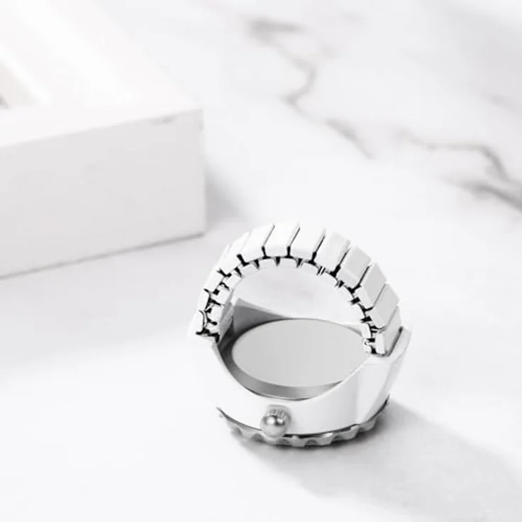 JewelryWe Ringuhr Damen, Elastisch mit Glitzer Strass - Rund Analog Quarz, Weiß Legierung, 10m wasserdicht – Bild 3