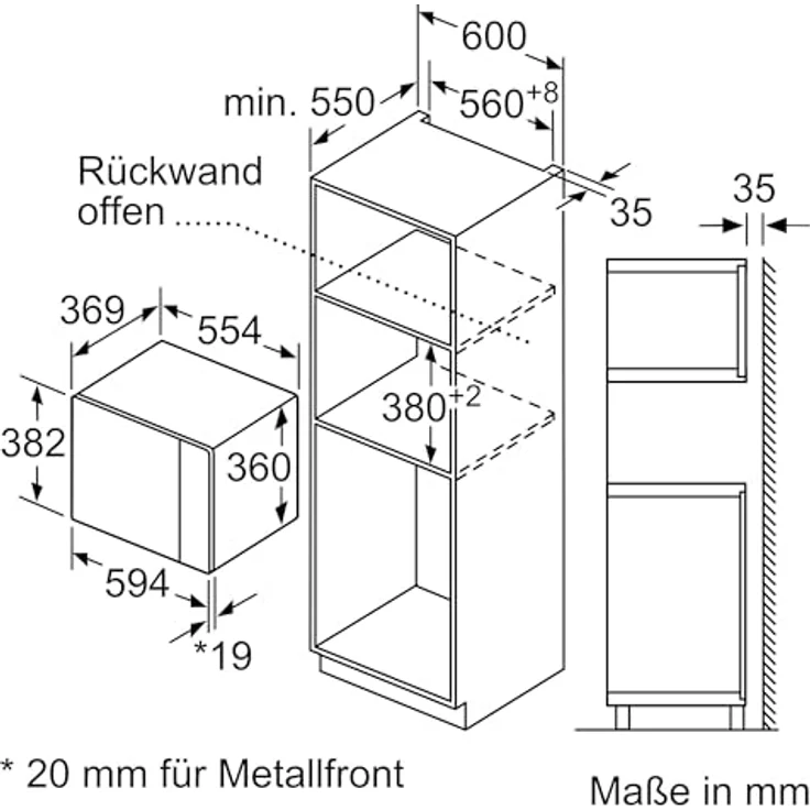 SIEMENS BE555LMB1 iQ500, Einbau-Mikrowelle mit Grillfunktion, 59 x 38 cm, 900 W, 25 L Garraum Edelstahl, Hydrolytische Reinigungshilfe, cookControl 8 Automatikrogramme, Schwarz – Bild 3