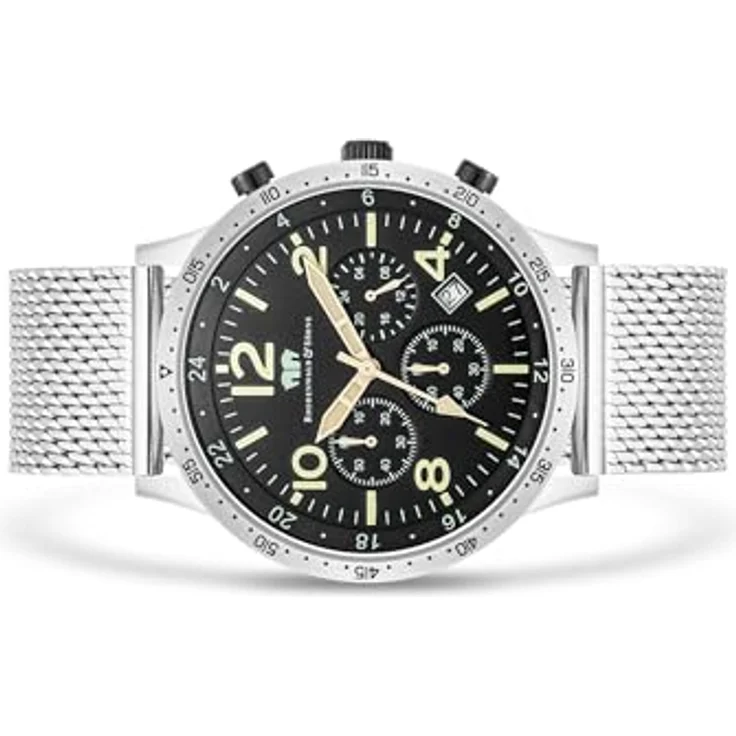 Rhodenwald & Söhne Herren Chronograph Uhr, analog Quarzwerk mit Edelstahl Armband, 43,8 mm, schwarz, wasserdicht bis 5 ATM, 10010445 – Bild 3