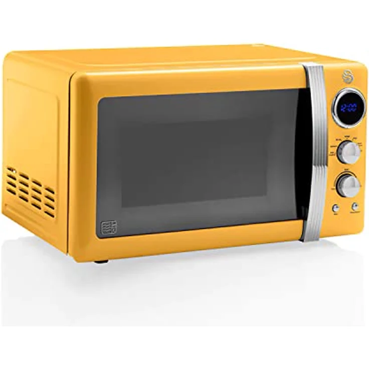 Swan Retro SM22030YELNEU Digital Mikrowelle, 20L, 5 Leistungsstufen, Auftaufunktion, 60 Minuten Timer, Spiegeltür, 27cm Drehteller, Gelb, 800W – Bild 5