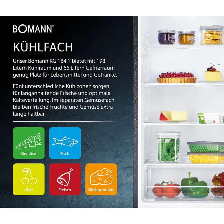 Bomann KG 184.1 Kühl-Gefrierkombination, freistehend, Edelstahloptik, Abtauautomatik, LED, Breite 55 cm, Energieklasse D – Bild 7