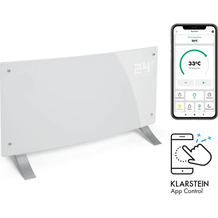 Klarstein Heizstrahler Bornholm Curved Smart Konvektionsheizgerät, Heizstrahler