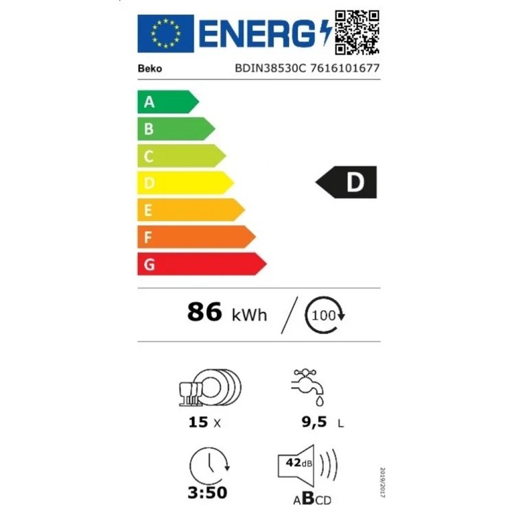 Beko BDIN38530C 7616101677, Geschirrspüler, D, Geräuschemissionsklasse B, Geräuschemissionen 42 Dezibel – Bild 3