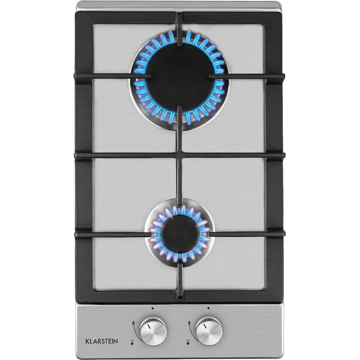 Ignito Domino Gaskochfeld 2-flammig Sabaf-Brenner Glaskeramik schwarz Silber, 2 Brenner