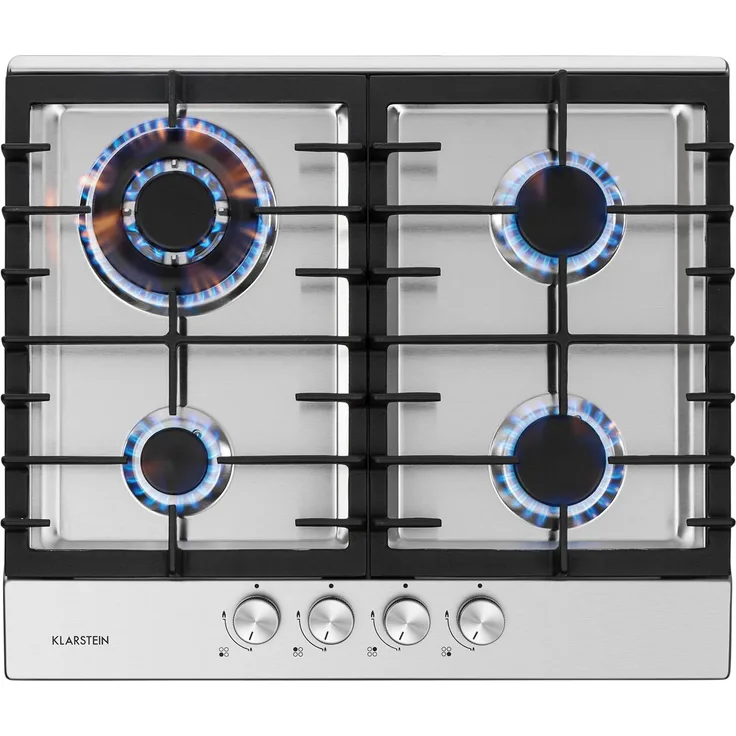 Ignito Domino Gaskochfeld 2-flammig Sabaf-Brenner Glaskeramik schwarz Silber, 4 Brenner