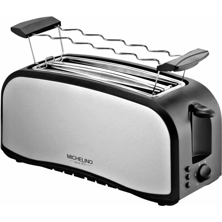 HATEX Toaster 4-Scheiben, 1400W, 6 Bräunungsstufen, schwarz- silberfarbig