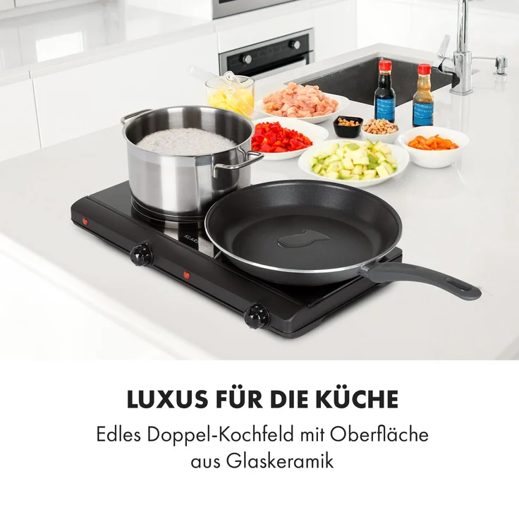 Klarstein Cookbuddy Doppel-Kochfeld 2400W 5 Leistungsstufen Glaskeramik Schwarz – Bild 2