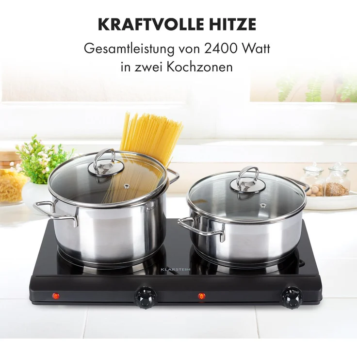 Klarstein Cookbuddy Doppel-Kochfeld 2400W 5 Leistungsstufen Glaskeramik Schwarz – Bild 3