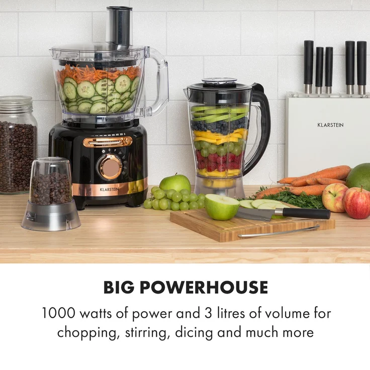 Klarstein Luca Foodprozessor, 1000W, 3 L, stufenlose Geschwindigkeit, 6 Modi, schwarz – Bild 2