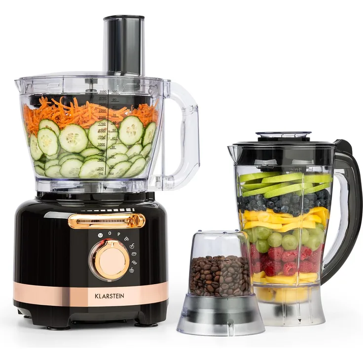 Klarstein Luca Foodprozessor, 1000W, 3 L, stufenlose Geschwindigkeit, 6 Modi, schwarz