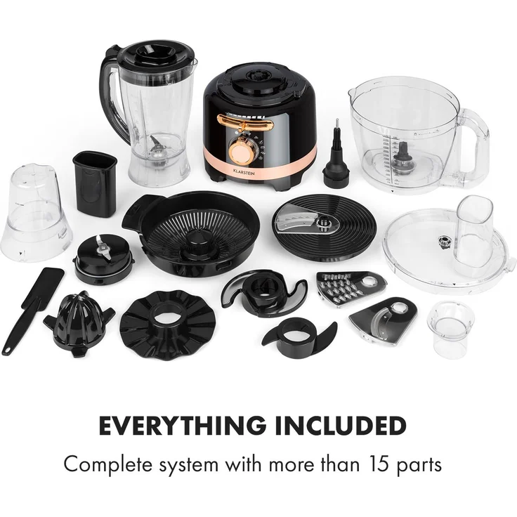 Klarstein Luca Foodprozessor, 1000W, 3 L, stufenlose Geschwindigkeit, 6 Modi, schwarz – Bild 8