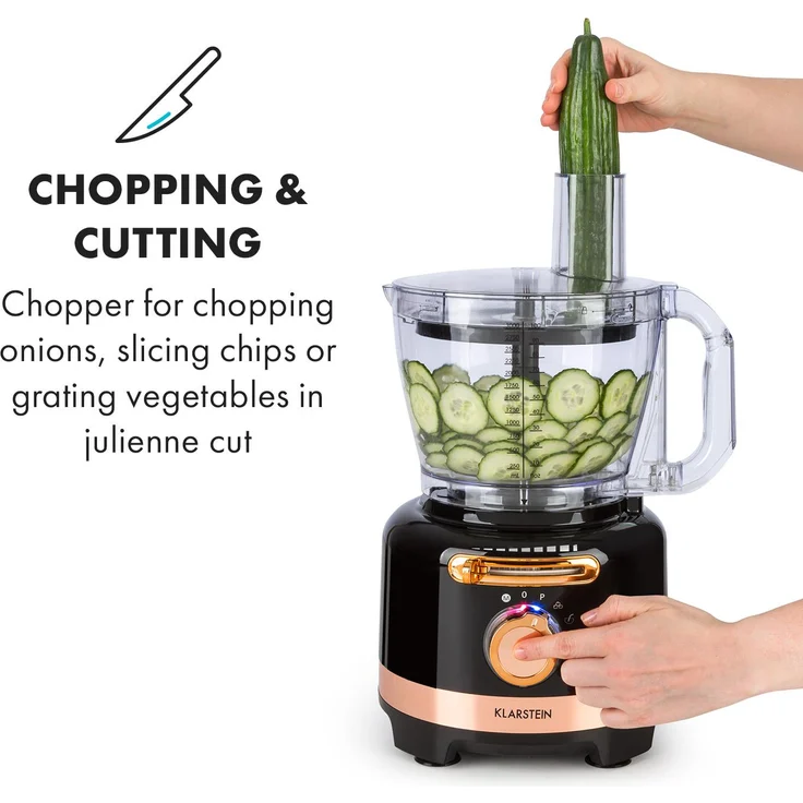 Klarstein Luca Foodprozessor, 1000W, 3 L, stufenlose Geschwindigkeit, 6 Modi, schwarz – Bild 3