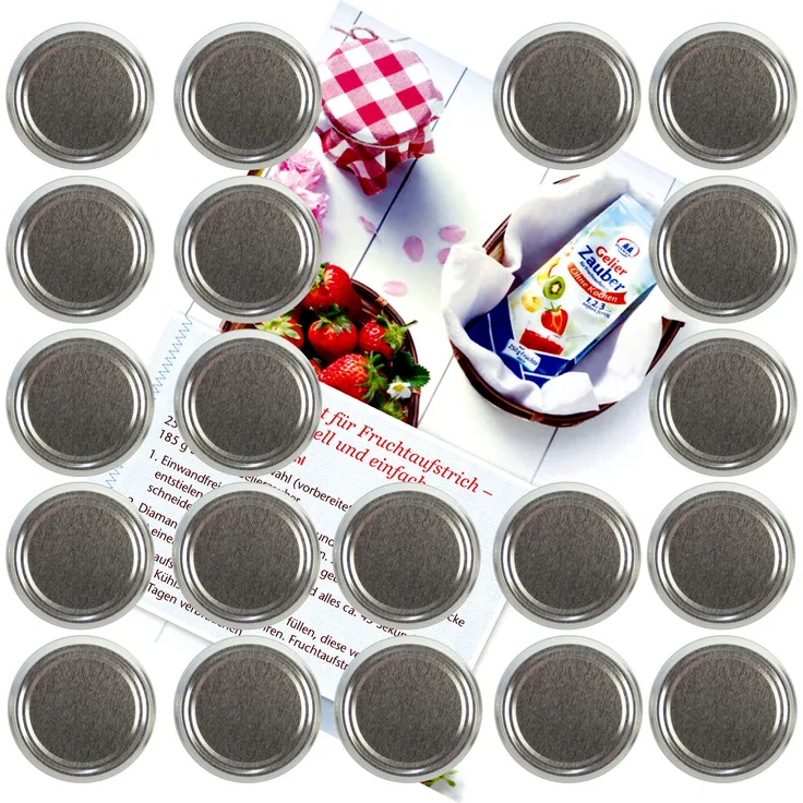 20er Set Deckel To 66 silber passend für 125ml Gläser incl. Diamant-Zucker Gelierzauber Rezeptheft