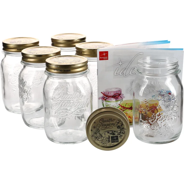6er Set Einmachglas Original Quattro Stagioni 0,5L Vorratsgläser Gläser incl. Bormioli Rezeptheft