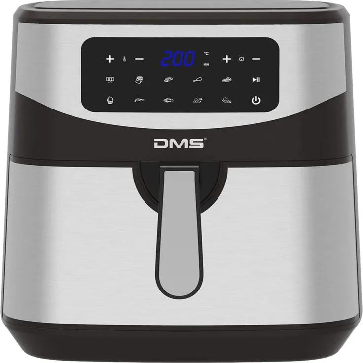 DMS Heißluftfritteuse XXL HF-7S, ohne Öl, 7 Liter Fassungsvermögen, 1800 Watt, silber, Edelstahl, inkl. 10 Programme
