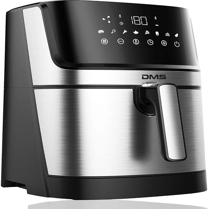 DMS Heißluftfritteuse, ohne Öl, 6 Liter Fassungsvermögen, 1800 Watt, silber, Edelstahl, inkl. 8 Programme – Bild 1