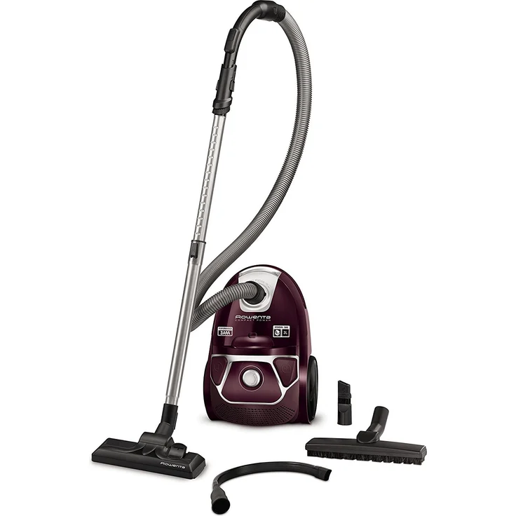 Rowenta RO3969EA Compact Power Beutel-Staubsauger (Maximale Leistung: 750 Watt, Staubbeutelkapazität: 3 Liter) dunkelrot-silber – Bild 1