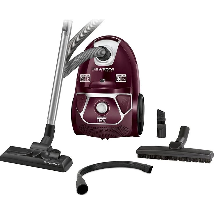 Rowenta RO3969EA Compact Power Beutel-Staubsauger (Maximale Leistung: 750 Watt, Staubbeutelkapazität: 3 Liter) dunkelrot-silber – Bild 2