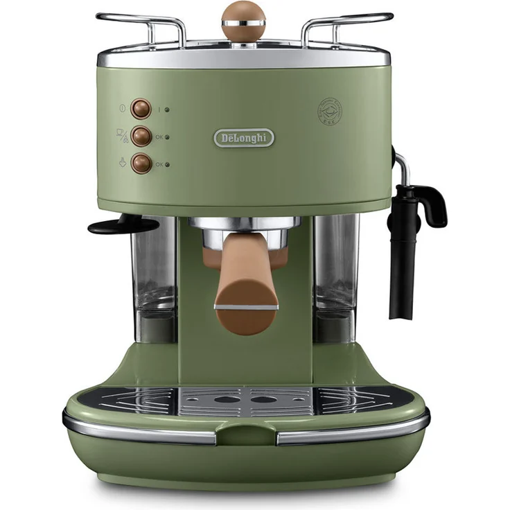 De'Longhi Icona Vintage Espresso Siebträgermaschine KBOV2001.GR - mit professioneller Milchaufschäumdüse, 15 bar, 1,4 l, auch für Pads geeignet, Edelstahl in Retro Look mit Chrom-Details, grün – Bild 2