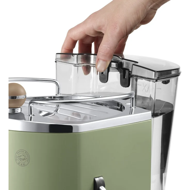 De'Longhi Icona Vintage Espresso Siebträgermaschine KBOV2001.GR - mit professioneller Milchaufschäumdüse, 15 bar, 1,4 l, auch für Pads geeignet, Edelstahl in Retro Look mit Chrom-Details, grün – Bild 4