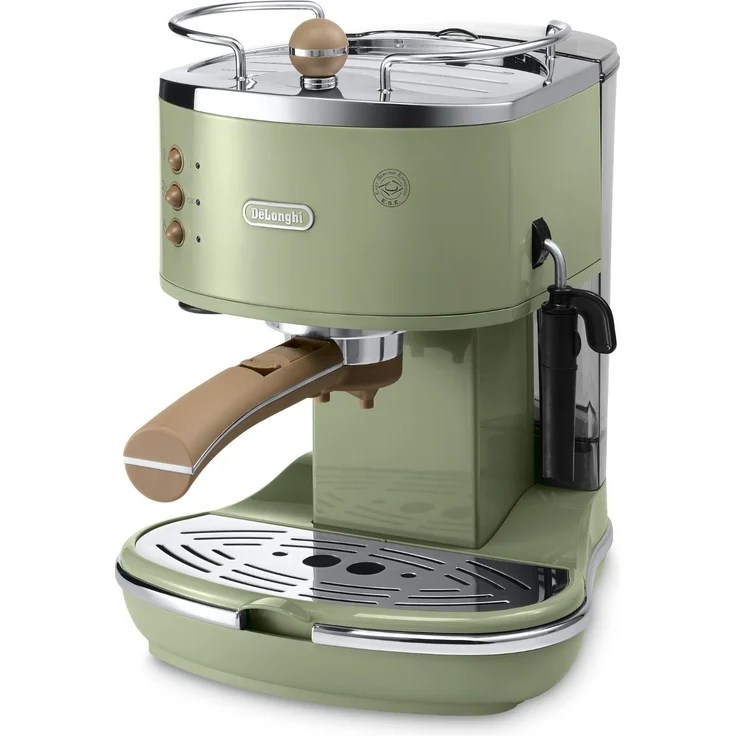 De'Longhi Icona Vintage Espresso Siebträgermaschine KBOV2001.GR - mit professioneller Milchaufschäumdüse, 15 bar, 1,4 l, auch für Pads geeignet, Edelstahl in Retro Look mit Chrom-Details, grün – Bild 1