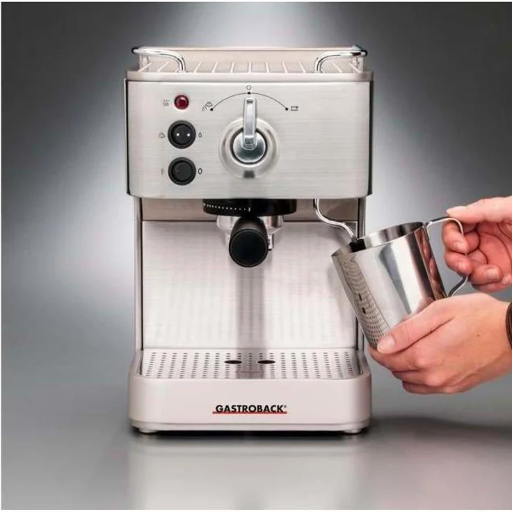 Gastroback 42606 Design Espresso Plus, Espressomaschine, Siebträger, professionelle, ital. Espressopumpe (Ulka-15 bar), 1250 Watt, 18-8 Edelstahl, silber – Bild 2