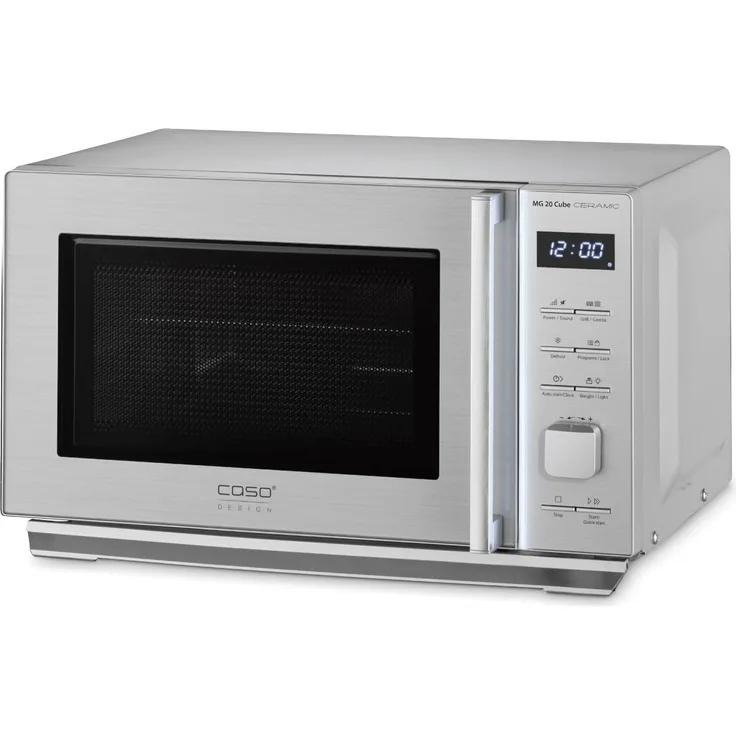 Caso Mikrowelle MG 20 Cube Ceramic Design, mit Grill, Standgerät, 800 Watt, 20 Liter Garraum, Edelstahl, silber, 13 Automatik-Programme