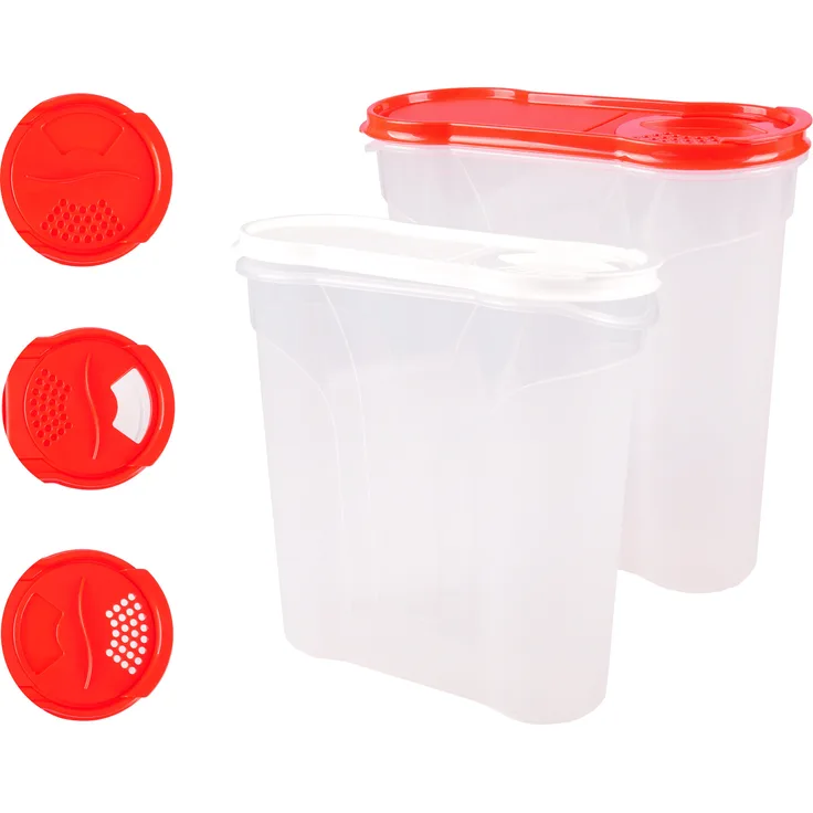 Rival Schüttdosen 1,3-2,4-4 L Cerealienbox Müslidose Cornflakesdose Vorratsdose Aufbewahrungsdosen Vorratsdose Streudosen rot, 2.4 Liter (1Stück)