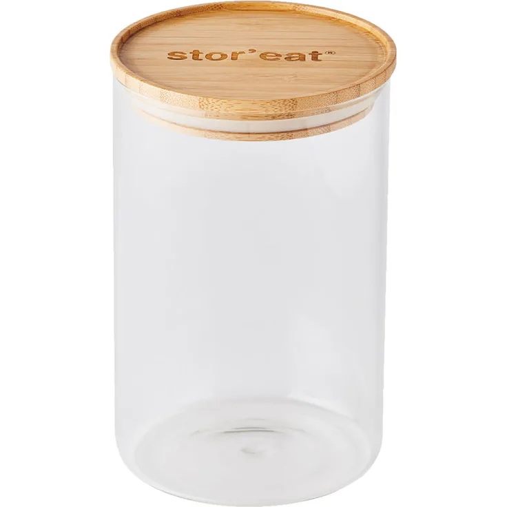 Mastrad StorEat Aufbewahrungsdose Rund für Lebensmittel, Borosilikatglas, Bambusdeckel, 1.3 L, F93778