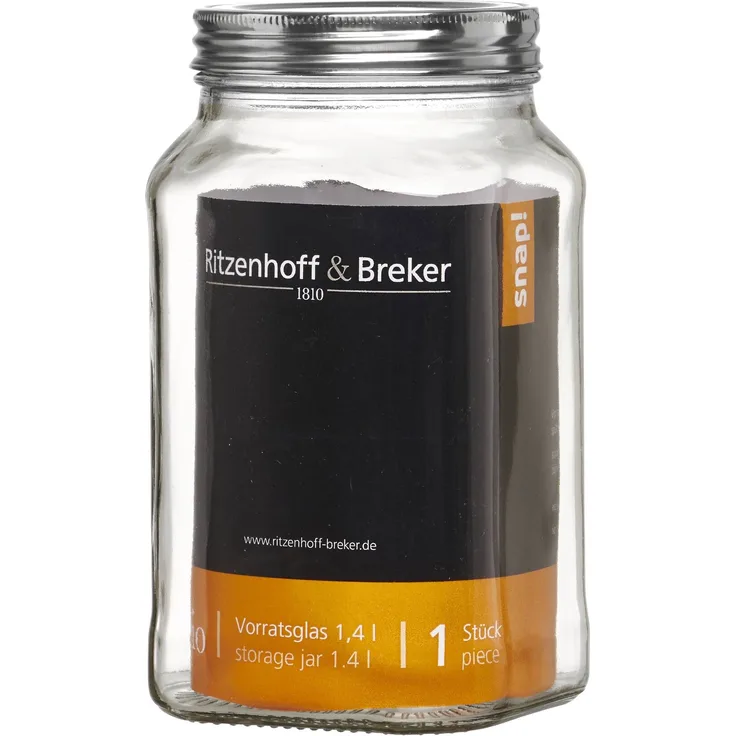 Ritzenhoff & Breker Vorratsglas ''VIO'', eckig, 1,4 l aus Glas, mit Schraubverschlussdeckel aus Edelstahl, - 4 Stück (812138)