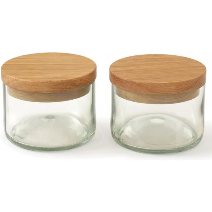 side by side Salzdose und Kräuterdose 2er Set Vorratsglas mit Deckel Eichenholz Aufbewahrungsglas