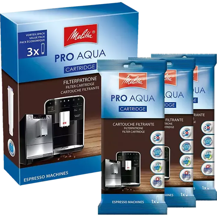 MELITTA Pro Aqua für Kaffeevollautomaten 3-er Set Wasserfilter, Weiß