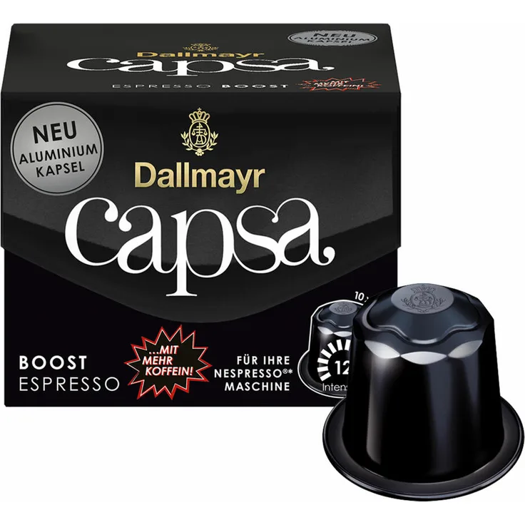 Dallmayr Capsa Espresso Boost, Nespresso kompatibel Kapsel, mit mehr Koffein, Kaffeekapsel, Espressokapsel, 10 Kapseln, 56 g