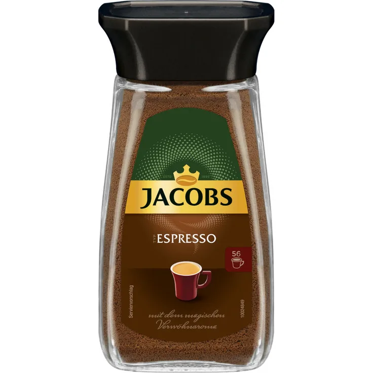 Jacobs Espresso, Löslicher Kaffee, Instantkaffee, Instant Kaffee, Löskaffee, Glas, 6 x 100 g