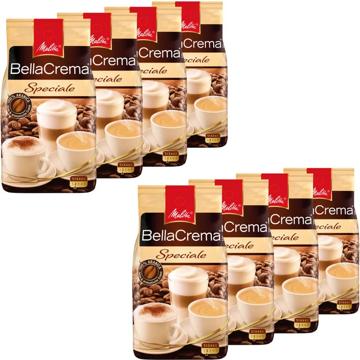 Melitta Kaffee BellaCrema Speciale ganze Bohne, milde Kaffeebohnen, 8er Pack, 8 x 1000g