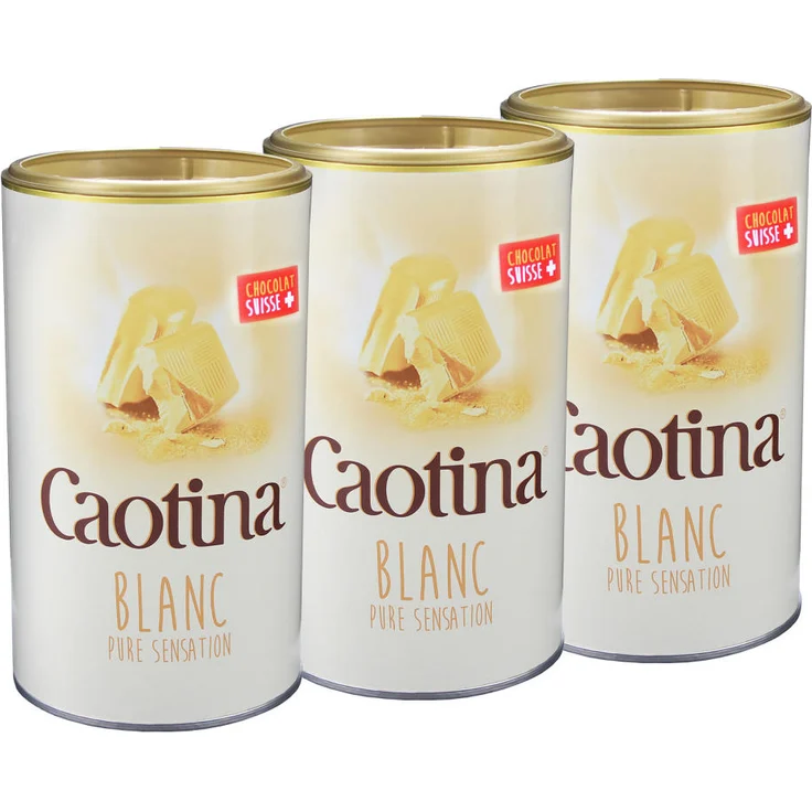 Caotina blanc, Kakao Pulver mit weißer Schweizer Schokolade, heiße Schokolade, Trinkschokolade, 3er Pack, 3 x 500g