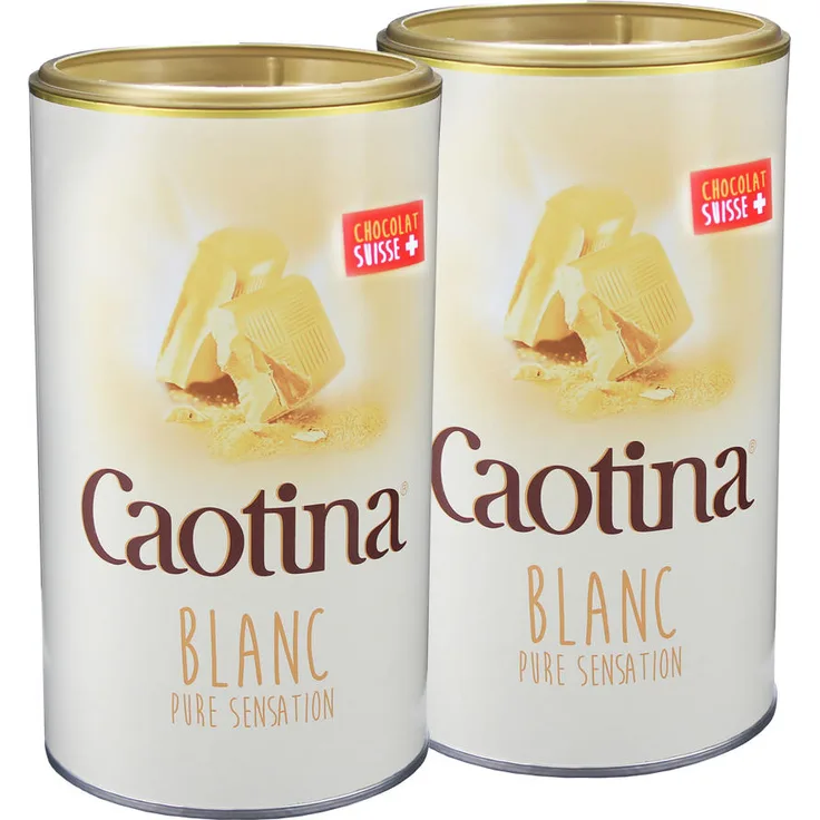 Caotina blanc, Kakao Pulver mit weißer Schweizer Schokolade, heiße Schokolade, Trinkschokolade, 2er Pack, 2 x 500g