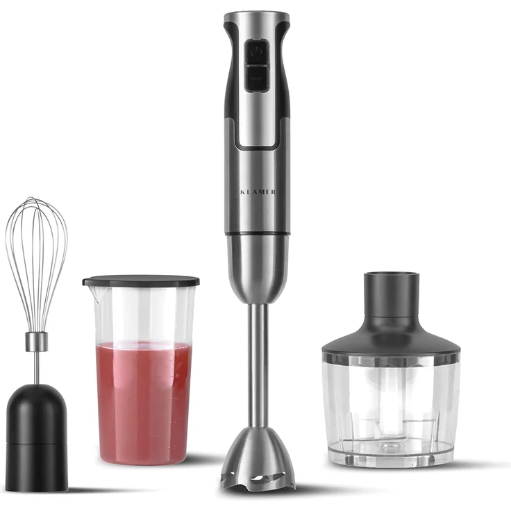 KLAMER Stabmixer 4 in 1, 400W, Pürierstab, mit stufenloser Geschwindigkeit, Turbo-Funktion, Edelstahl – Bild 1