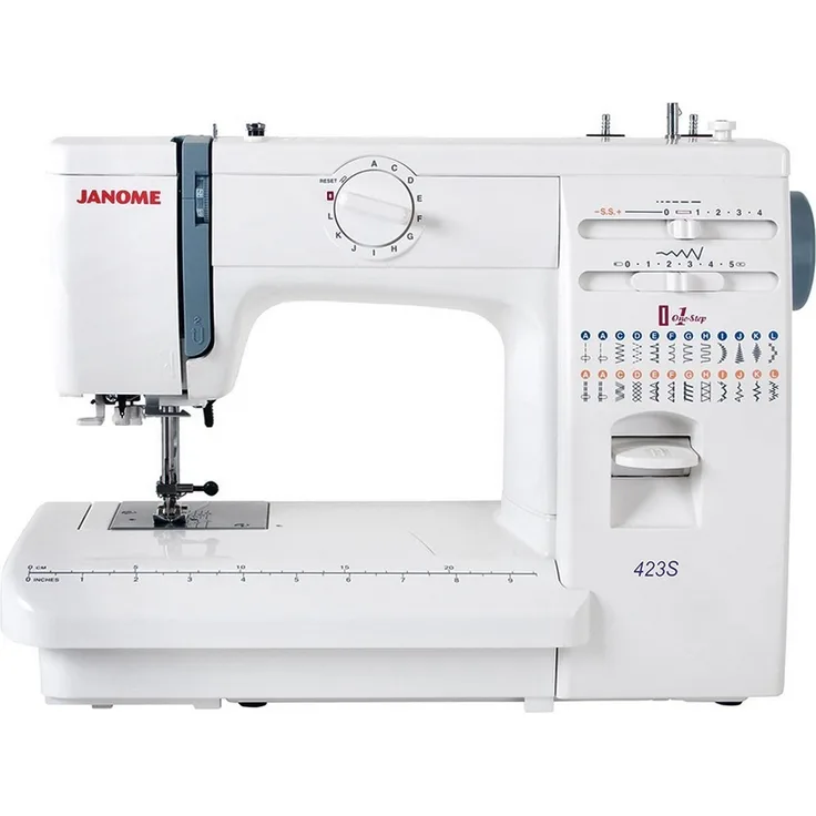 Janome 423 S Freiarm-Nähmaschine 23 Nähprogramme Knopflochautomatik stabile Kofferhaube Freiarm-Nähmaschine, weiß