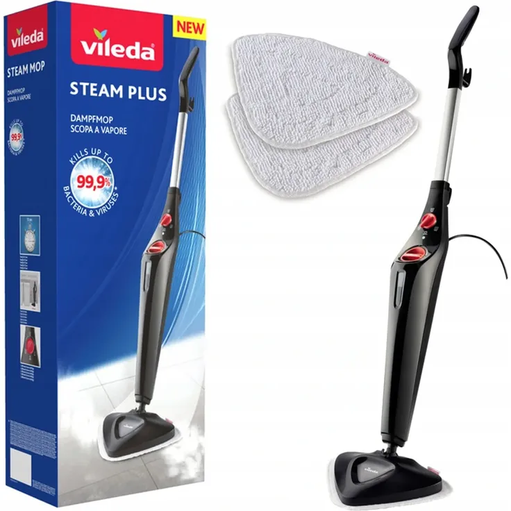 Vileda Steam Plus Dampfreiniger, 1.550 Watt, mit 2x Mikrofaserbezügen, schwarz – Bild 2