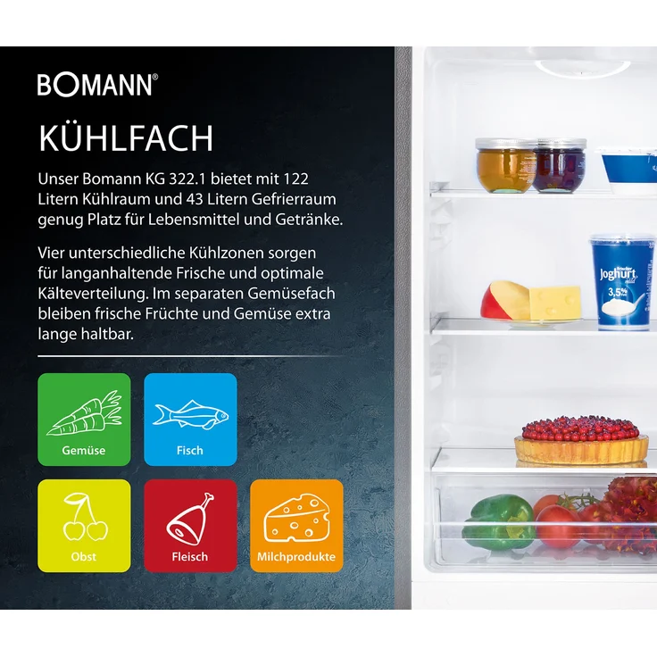 Bomann KG 322.1 Kühl-Gefrierkombination, freistehend, schwarz, Abtauautomatik, LED, Breite 49.5 cm, Energieklasse D – Bild 8