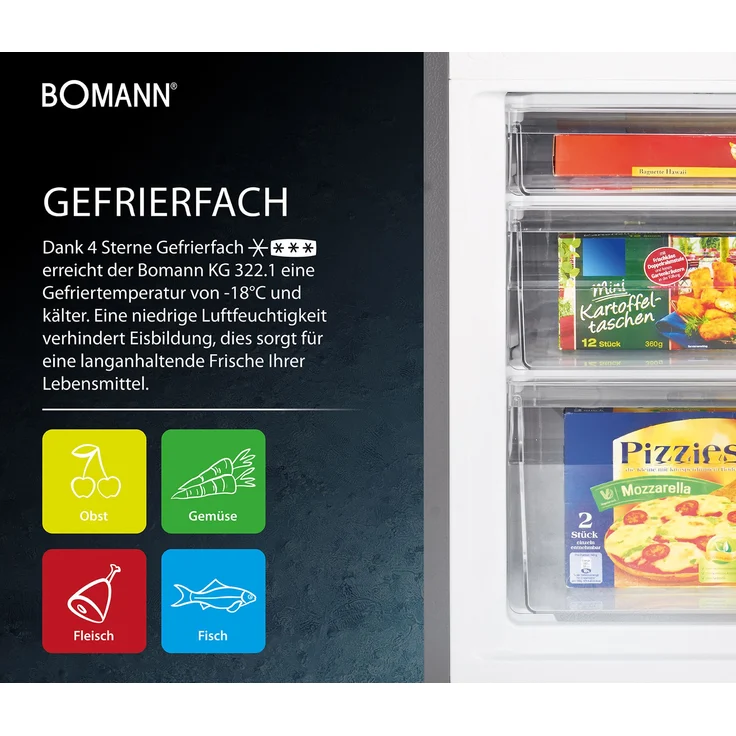 Bomann KG 322.1 Kühl-Gefrierkombination, freistehend, schwarz, Abtauautomatik, LED, Breite 49.5 cm, Energieklasse D – Bild 7