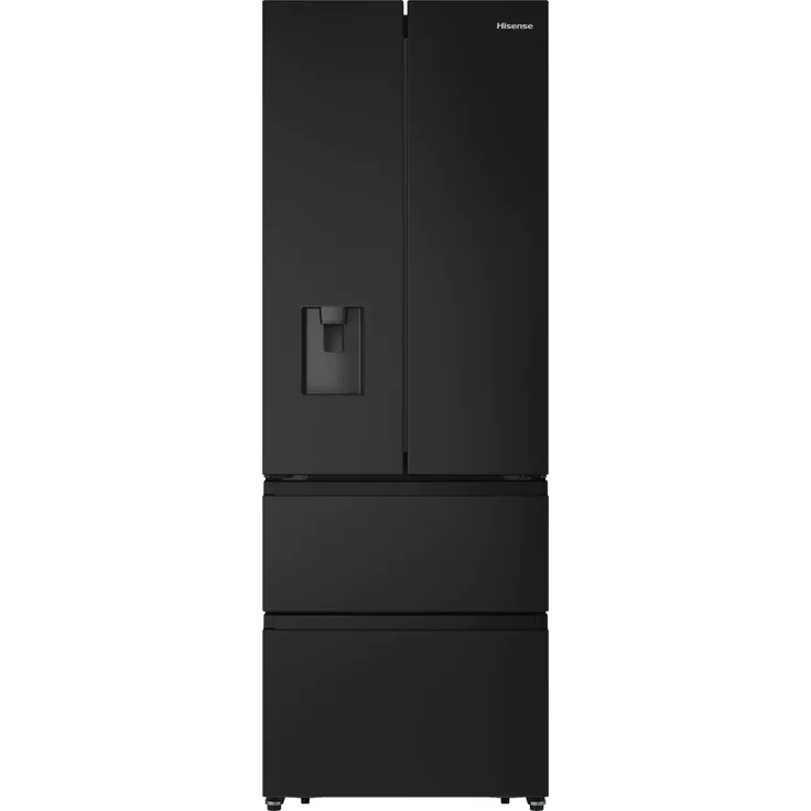 Hisense RF632N4WFE French-Door-Kühlschrank, freistehend, schwarz, NoFrost, Wasserspender, Wassertank, Schnellkühlen, Schnellgefrieren, Breite 70 cm